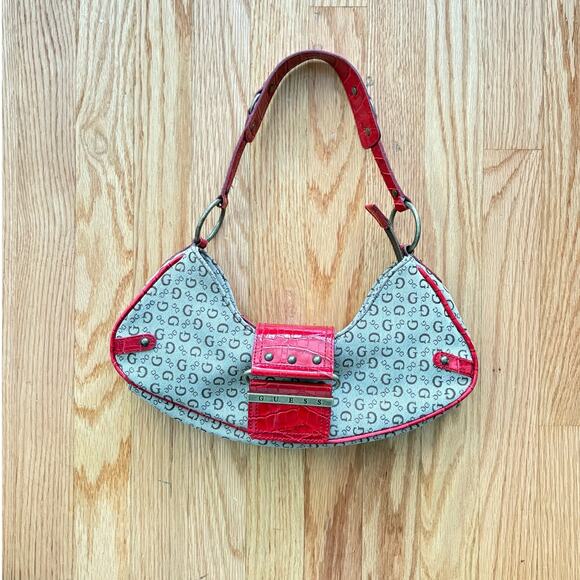 Vintage Guess Small Shoulder Purse Baguette Style Y2K Original Canvas/Leather - Picture 1 of 10